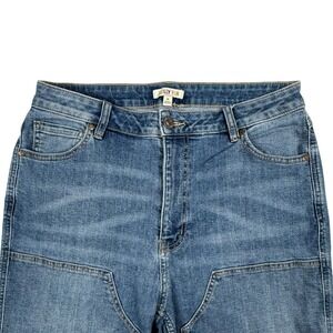 Molly Yeh High Rise Straight Leg Blue Denim Jeans Reinforced Knee Size 12